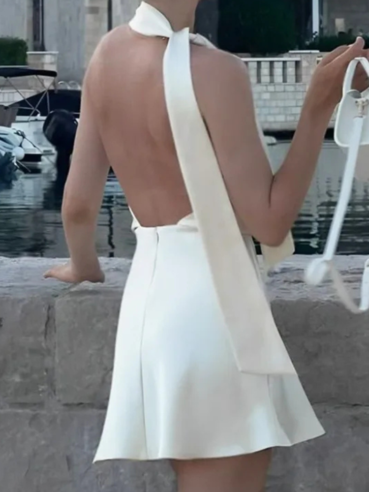 White satin backless dress