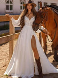 Bohemian satin wedding dress