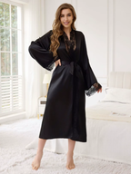 Robe de chambre longue noir en satin