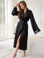 Robe de chambre longue noir en satin