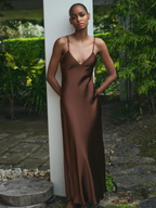 Robe jaune longue satin