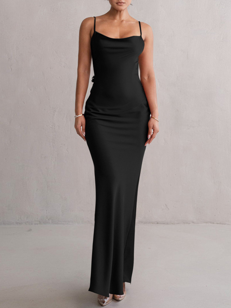 Robe longue satin rouge demoiselle d'honneur