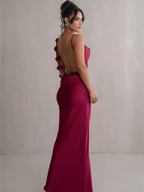 Robe longue satin rouge demoiselle d'honneur