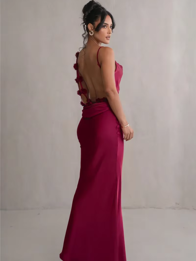 Robe longue satin rouge demoiselle d'honneur