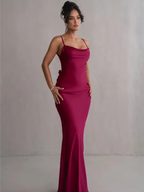 Robe longue satin rouge demoiselle d'honneur