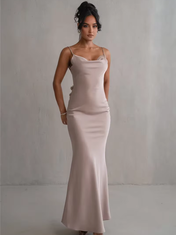 Robe longue satin rouge demoiselle d'honneur