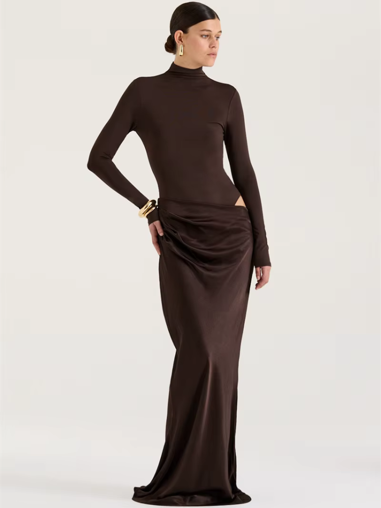 Robe satin manches longues
