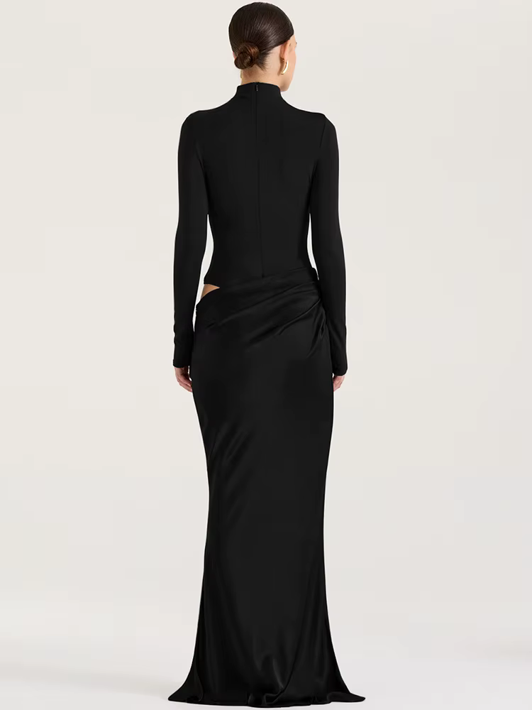 Robe satin manches longues