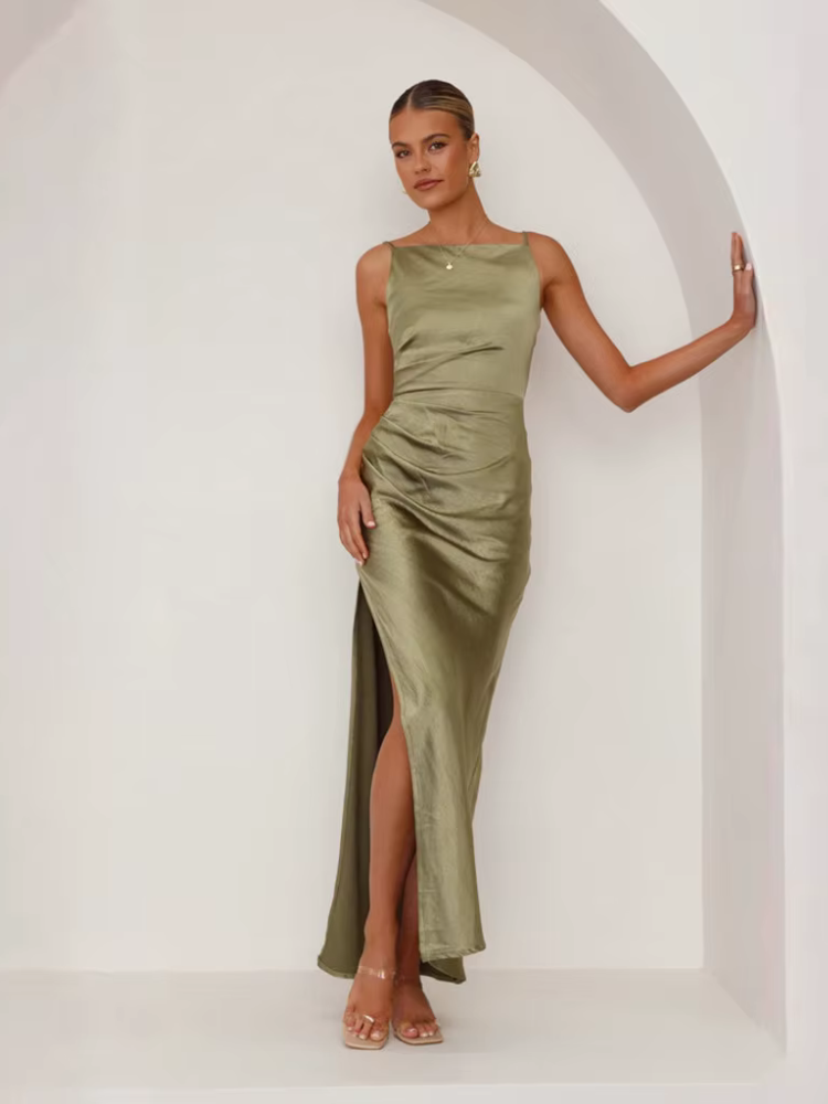 Long black satin dress