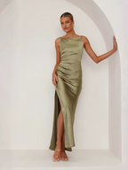 Long black satin dress