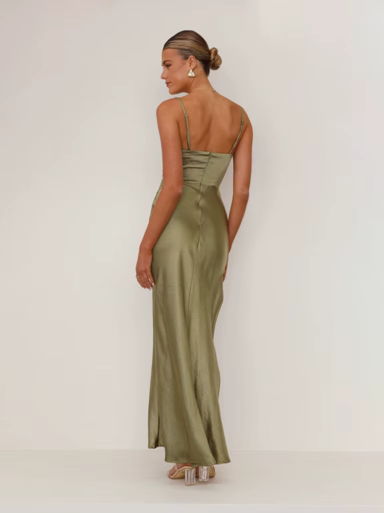 Long black satin dress