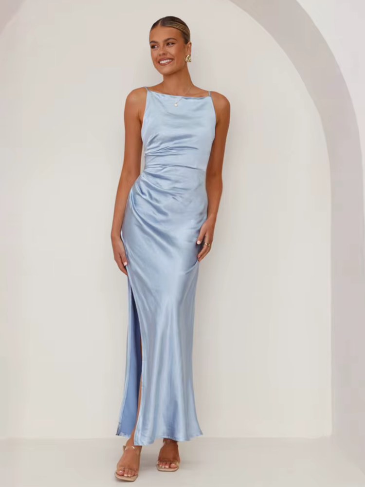 Long black satin dress