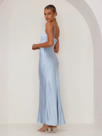 Long black satin dress