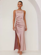 Long black satin dress