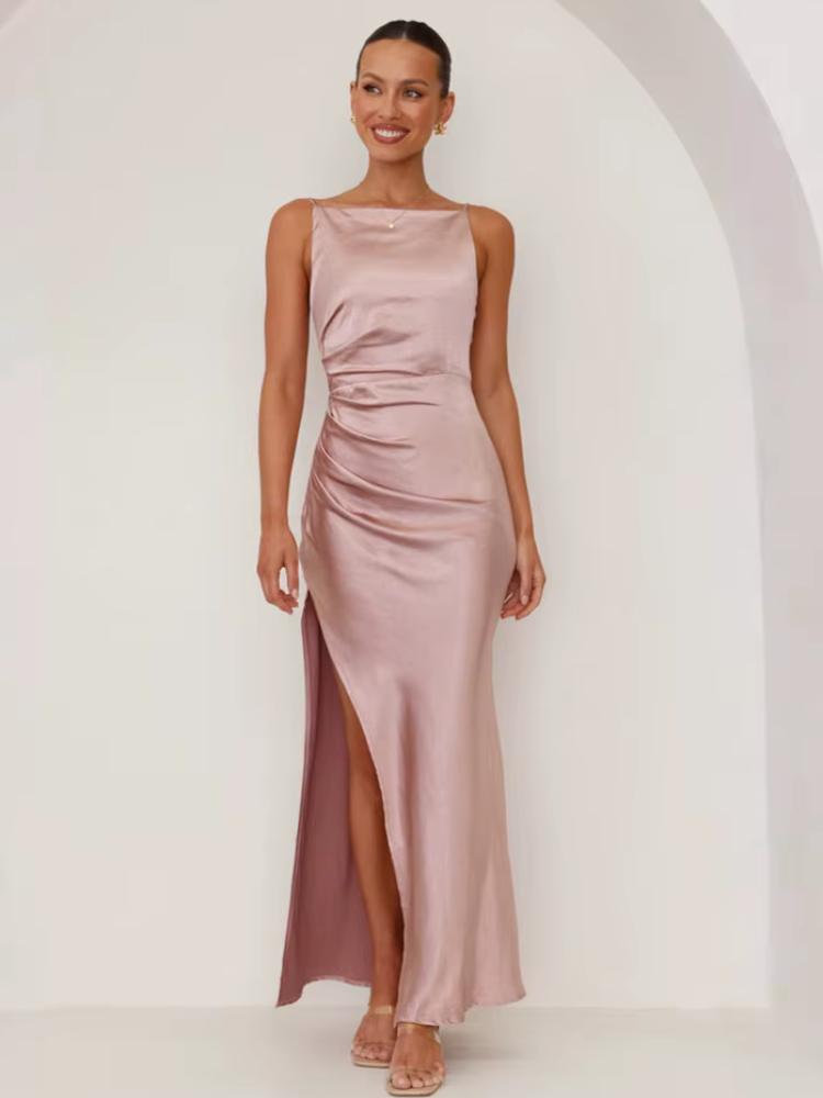 Long black satin dress
