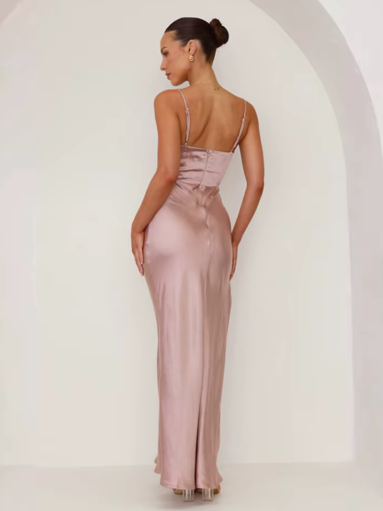 Long black satin dress