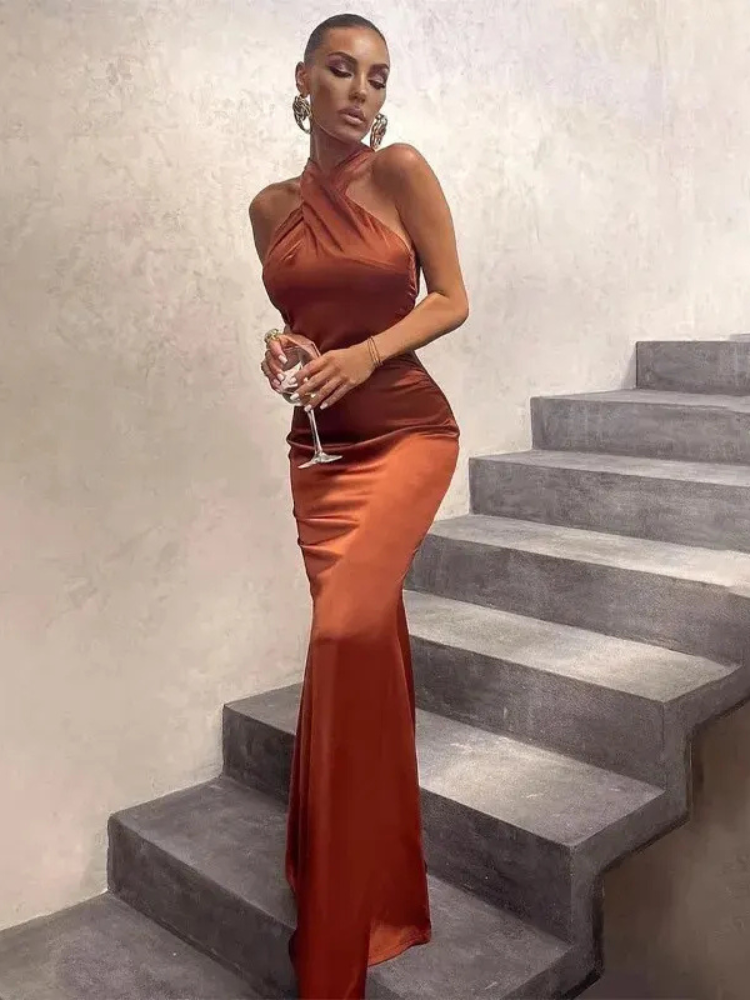 Emerald green satin dress