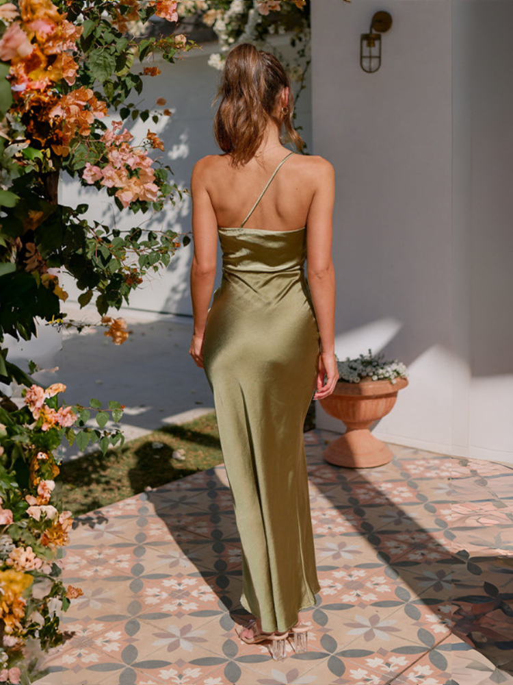 Robe satin vert olive