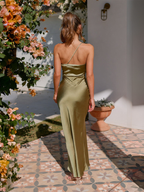 Robe satin vert olive