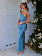 Robe satin vert olive