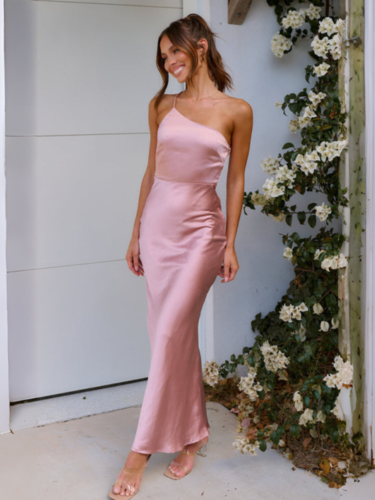 Robe satin vert olive