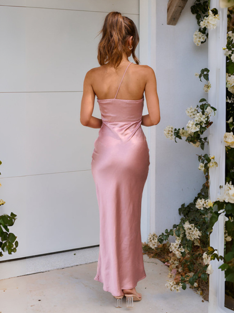 Robe satin vert olive