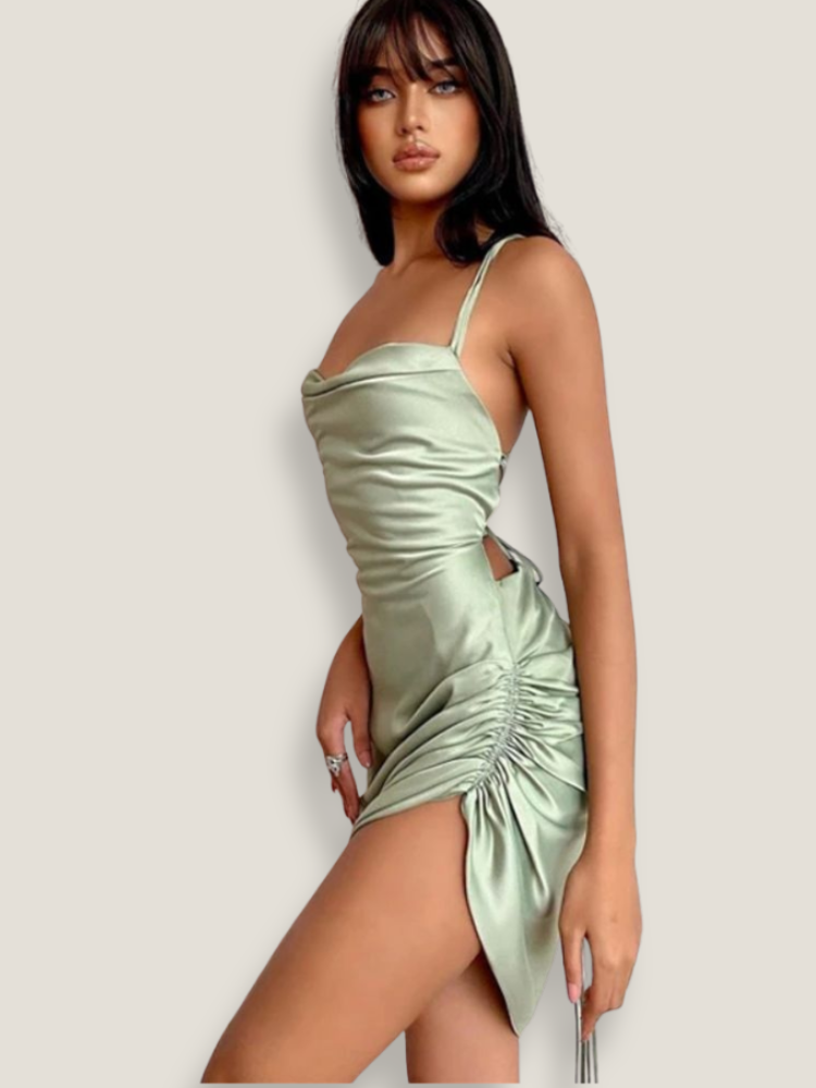 Sage green satin dress