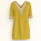 Green Linen V-neck Dress