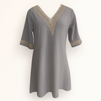 Gray Linen V-neck Dress
