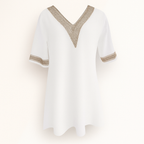 White Linen V-neck Dress
