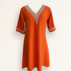 Orange Linen V-neck Dress