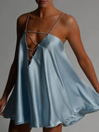 Sky blue satin mini dress