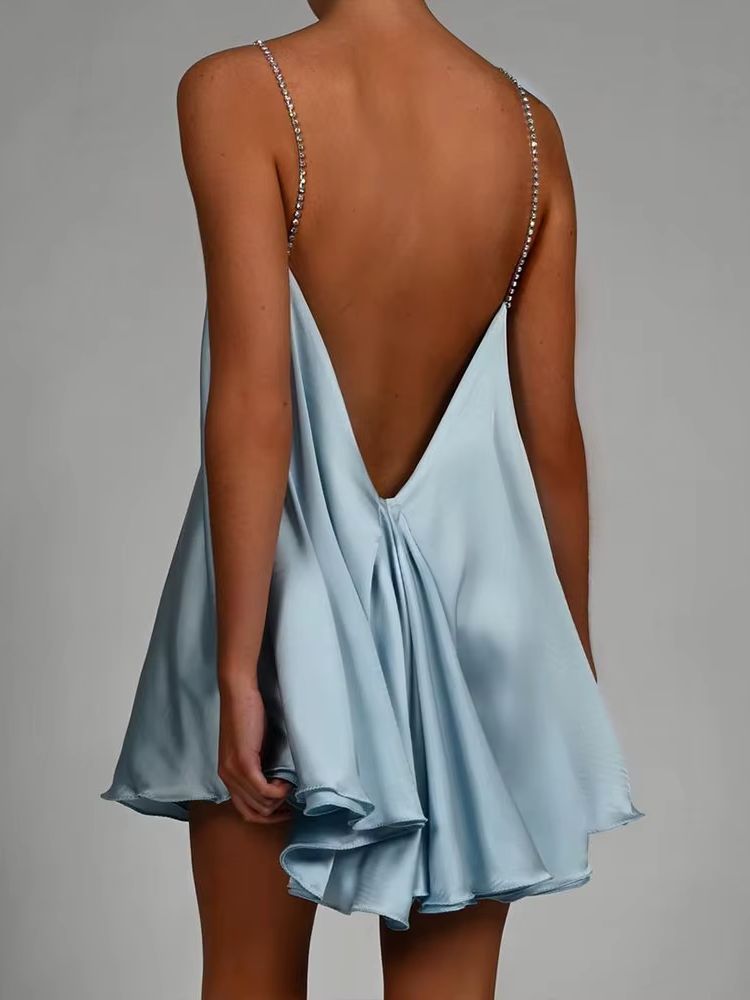 Sky blue satin mini dress