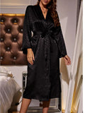Robe de chambre femme satin noir