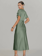 Robe demoiselle d'honneur vert sauge satin
