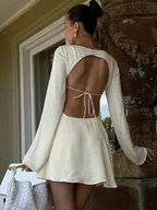 Short satin evening dress