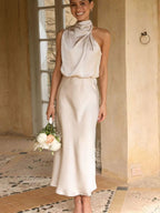 Robe en satin rose