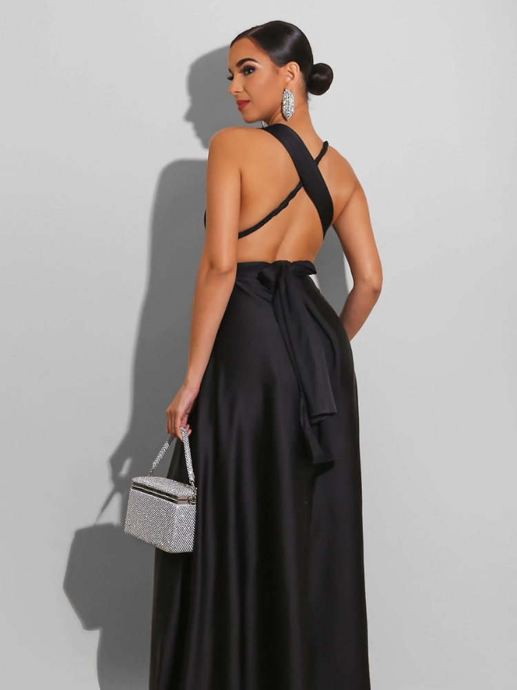 Robe longue en satin transformable