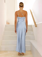 Robe longue satin bleu