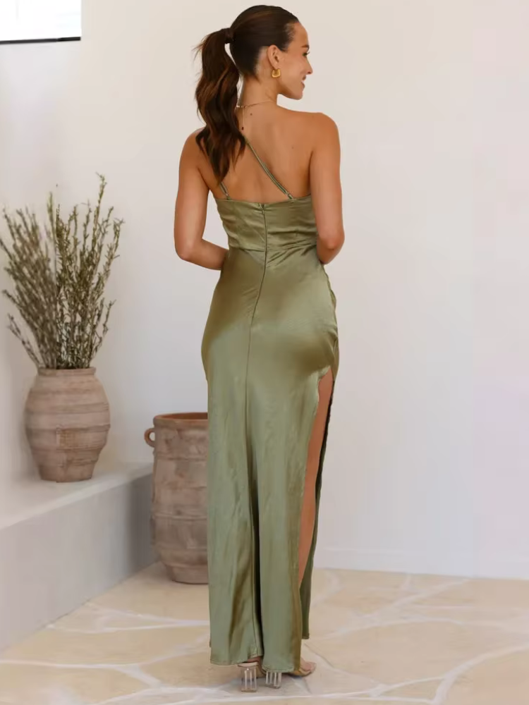 Robe longue satin bleu