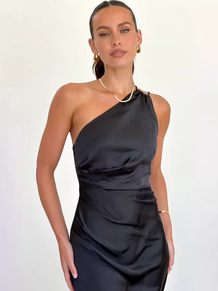Robe longue satin bleu