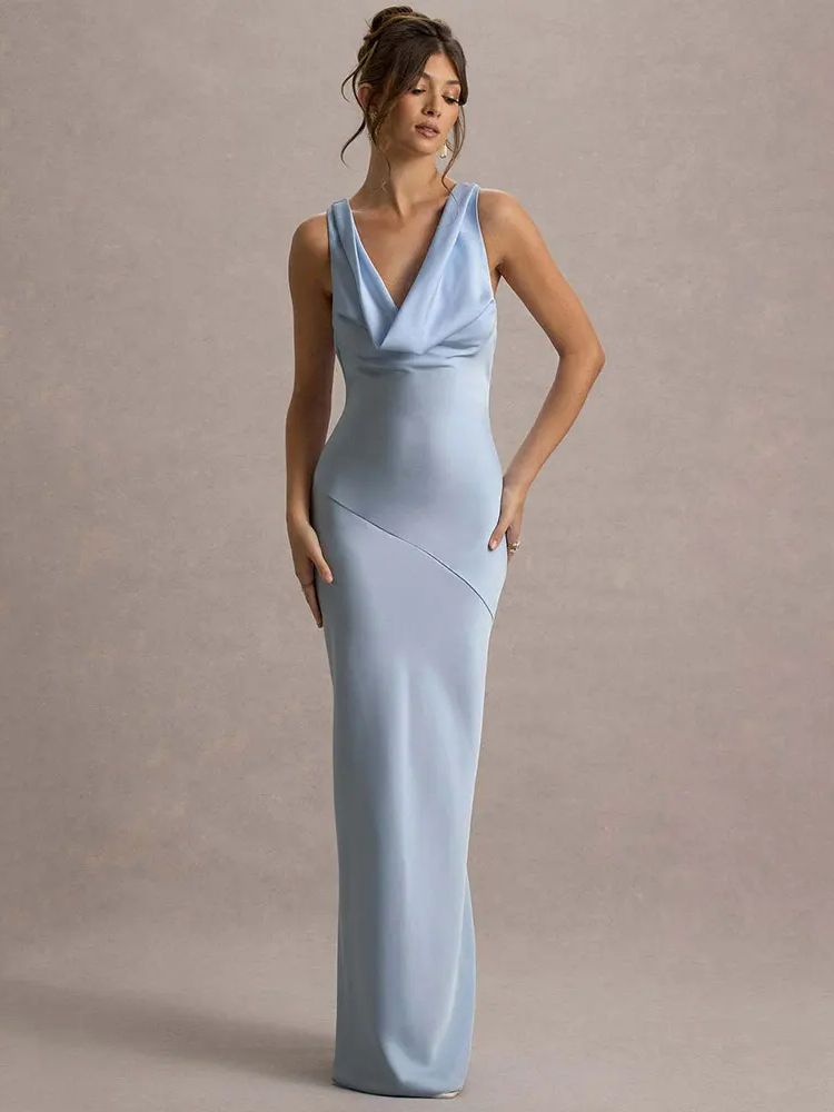 Robe satin bleu