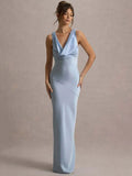 Robe satin bleu