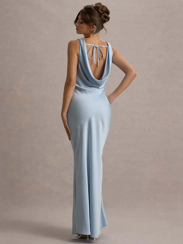 Robe satin bleu