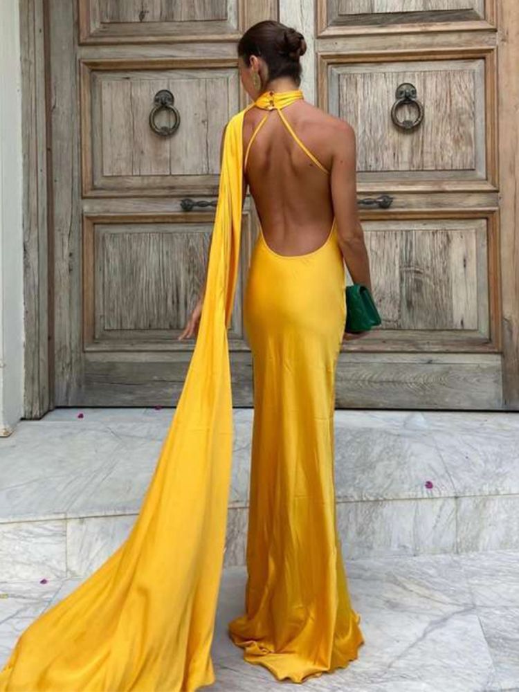 Robe satin jaune