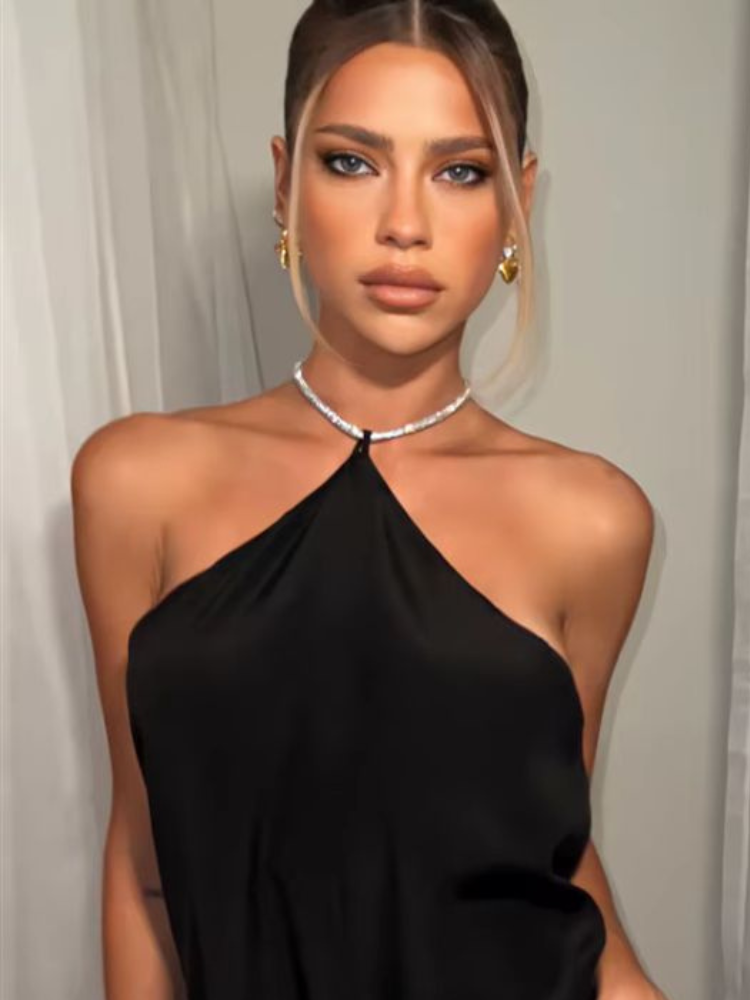 Robe satin noir courte