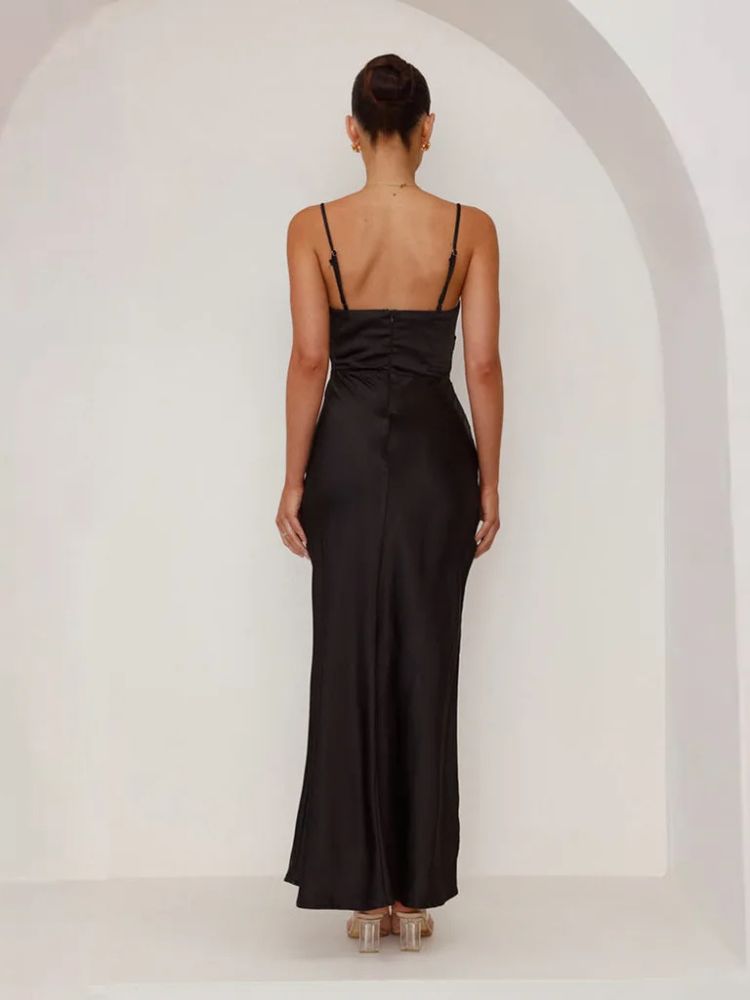 Long black satin dress