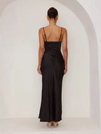 Long black satin dress