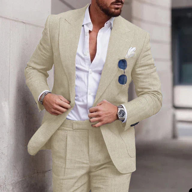 Men's 2-piece linen wedding suit - single-breasted