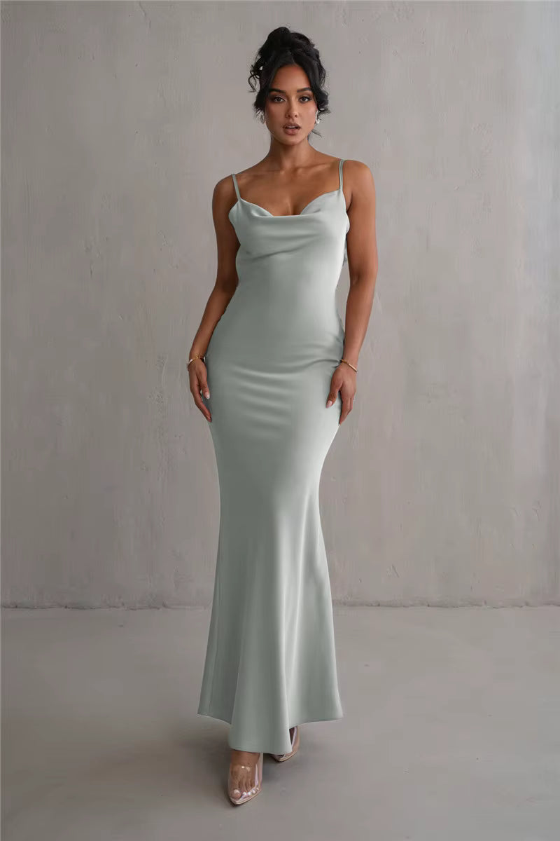 Robe longue satin rouge demoiselle d'honneur